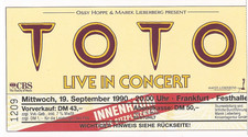TOTO   Live In Concert 1990 Frankfurt   Ticket / Konzertkarte / Eintrittskarte