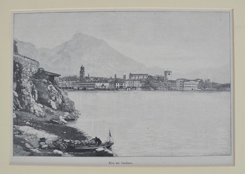 Antiker holzstich riva am - antiker, „riva
