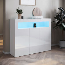 Kommode Sideboard mit LED-Leuchte Weiß Hochglanz Wohnzimmer Anrichte Schrank 116
