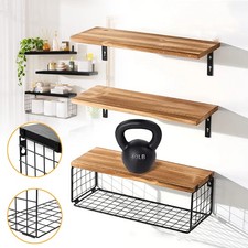 3er Schweberegale Wandregal Holzregale Küchenregal Regalbrett mit Drahtkorb