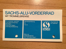 Betriebsanleitung Fichtel & Sachs Alu-Vorderrad mit Trommelbremse Nr. 104.2
