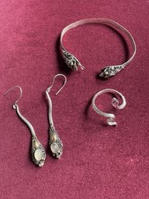 Vintage Schmuck Silber Drache Schlange 925 Silber Asia Armreif Ring Ohrringe