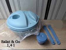 Tupperware Salat to go 1,4 l - Clarissa mit Deckel, Wichtel, Gabel, Messer Blau