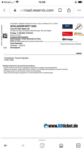 Ticket schlagerparty osterode - ticket,