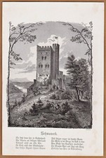 Burg Schwaneck in Bayern - Stich, Original Stahlstich von Rohbock um 1845