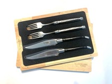 Steakmesser Besteck Set Laguiole en Aubrac 2er Messer Gabel Ebenholz