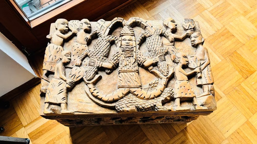 Handgeschnitzte benin truhe - handgeschnitzte, benin-truhe