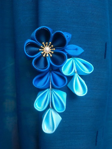 Kanzashi haarspange blau - kanzashi, blau-