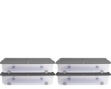 4x Unterbettbox Rollbox Aufbewahrungsbox  mit Deckel 35L Kunststoffbox grau