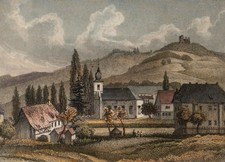 FOLTZ (19.Jhd) nach KÖHLER (*1827), Dorf mit Burgblick, Sst. Romantik Landschaft