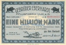 Ulm Gebr. Eberhardt 1 Million Mark 1923 Kfr.