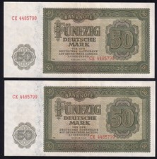 DDR: 2x 50 Mark 1948 - Serie CK mit laufender KN - Notenbank (DDR-7)