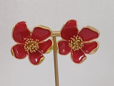 Oscar de la Renta - Ohrringe - Blume emailliert in rot
