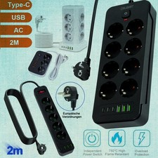 Steckdosenleiste 3/6/12fach USB+Type C Stromverteiler Schalter Mehrfachsteckdose