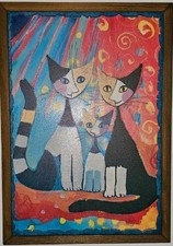 3 D Holzbild, Rosina Wachtmeister  " Tre gatti e girasole ",  Wandbild, OVP
