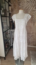 Hallhuber Maxikleid Gr. 38 40 Weiß Lochstickerei Volant Kleid Dress Midi Top! 