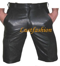 Leder SHORTS schwarz Cargohose