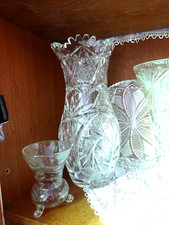 Antike, große Prunk-Vase, Bodenvase, Bleikristall, Schleuderstern, 38 cm,einziga