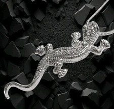 Filigrane Kette  "Eidechse Gecko Leguan" Silberfarben Strass Modeschmuck 