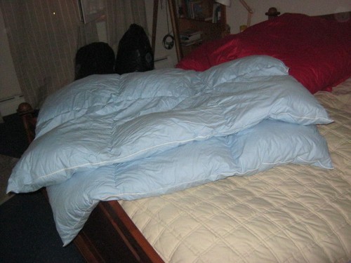 Blaues daunensteppbett - blaues,