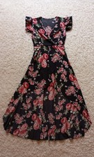 Volant Maxi Midi Vokuhila Kleid Blumen wNeu Grösse XS 34