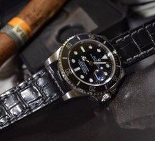 UHRENARMBAND ECHT ALLIGATOR BELLY II SCHWARZ MATT MA STRAP FÜR ROLEX SEIKO ETC