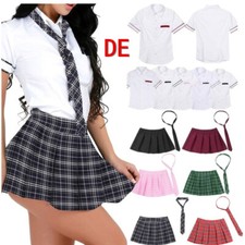DE Sexy Freebily Damen Schulmädchen Uniform Outfit Schul Minirock Kostüme Party