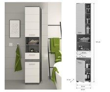 Hochschrank 31x35x191 Weiß Hochglanz Tiefziehfront Rauchsilber Badschrank