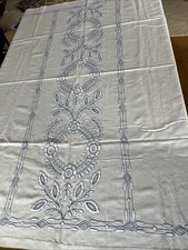 Jugenstil antik alt Leinen Tischdecke mit außergewöhnlicher Stickerei. top