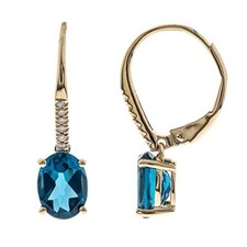 14K Gelbgold Original London Blau Topas Und Diamanten Ohrhänger Ohrringe