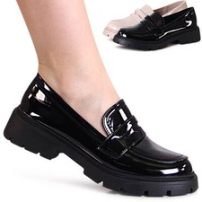 Damen Lack Halbschuhe Plateau