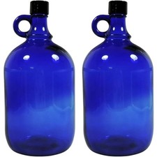 2 x Grosse Glasflasche 2 Liter Blau für Wasser Öl Wein Wasserflasche Gallone
