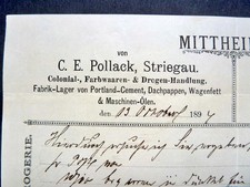 STRIEGAU 1894, Rechnung OSCAR POLLACK Kolonialwaren, Farben, Drogerie