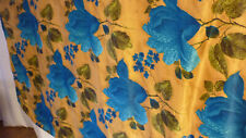 Vintage Stoff 2 Vorhänge Trevira 2000 blau/gelb große florale Muster 2x250/165cm
