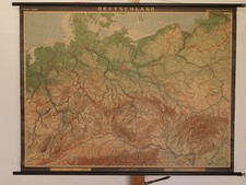 Deutschland physisch BRD DDR und Ostgebiete 1966 kleine Schul-Wandkarte 128x98cm