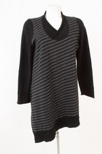 OSKA Damen Longpullover Gr. 3 (DE 44) 100% Wolle Schwarz Grau Gestreift Oversize