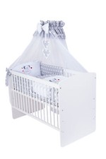 Babybett K2  mit 10-tlg Komplett-Set Bettwäsche Matratze Himmel  Neu Maus Grau