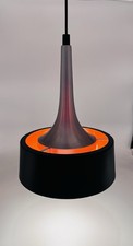 Danish Mid-Century ‘Halo’ Pendant — Trompetenhals, Black/Orange Glow, 1960s