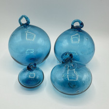 4 Stück Glas Kugeln Fensterkugeln Blau Glaskunst Handgefertigt Freistehend