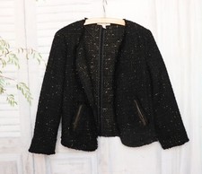 Schwarz Goldene Esprit Boucle Kurz Jacke Taschen Blazer Schwarz  L 40