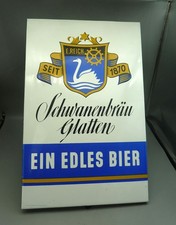 GB altes Emailschild SCHWANENBRÄU GLATTEN 30,5x48cm TOP Emaille abgekantet PYRO
