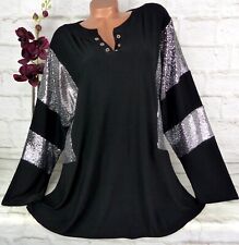 2W Designer Tunika Bluse Shirt Top Lagenlook Longshirt Schwarz Glitzer  6) 56 58