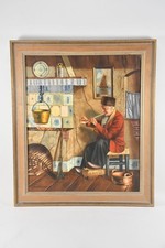 N89B01- Gemälde Genre alter Mann vor Kamin mit Pfeife signiert Paul Becker 