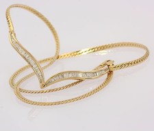Collier in 585 er 14k 14 kt Gelb Gold mit Baguette Diamanten Hals Kette Ketten 