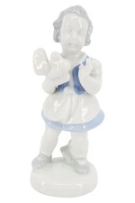 GEROLD PORZELLAN Dekofigur Mädchen mit Taube Porzellan Weiß Vintage 13cm