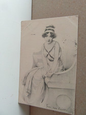 Jugendstil Künstler  AK Frau,Haarbänder,Steinbank  gel.6.5.01