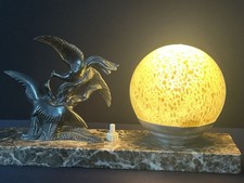 Art Deco Lampe – Marmorsockel Vögel Glaskugel 1930er