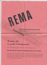 alter Prospekt REMA Rentnereinkauf Mannheim Einkauf Mode Möbel usw. 1960er