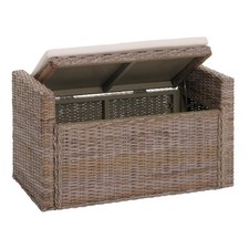 B-Ware Aufbewahrungstruhe M92, Truhe, Kissen Kubu Rattan 88cm, grau-braun