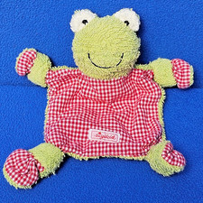 SIGIKID FROSCH SCHMUSETUCH FROTTEE COMFORTER FROG ROT WEISS KARIERT GRÜN